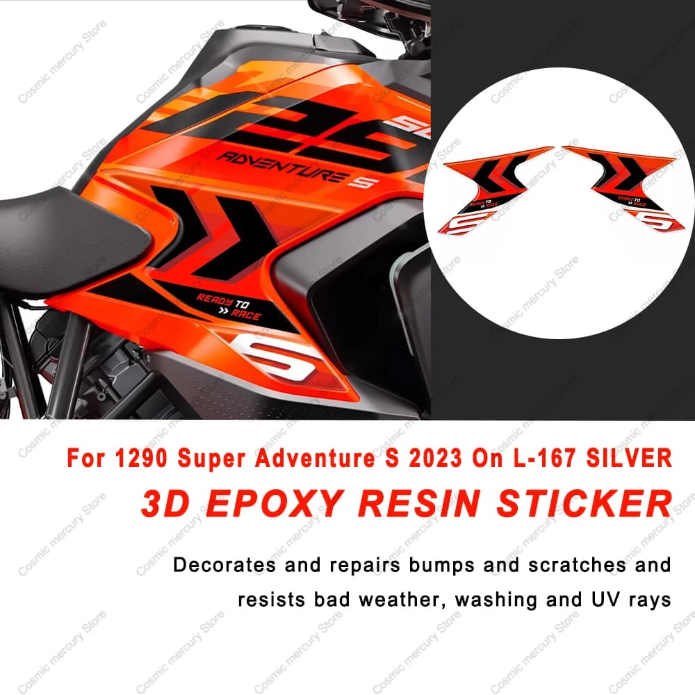 Per 1290 Super Adventure S 2023 Su L-167 ARGENTO 3D Gel Adesivi in resina epossidica Moto Rilievo del carro armato Adesivo Kit adesivi protettivi