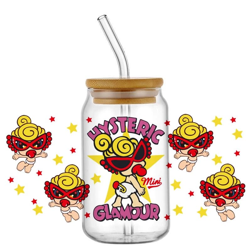 Adesivi decorativi 3D Hysteric Mini da 16oz con tecnologia UV DTF per bicchieri, tazze e altri oggetti in vetro, ideali per fai da te, artigianato e decorazioni creative.