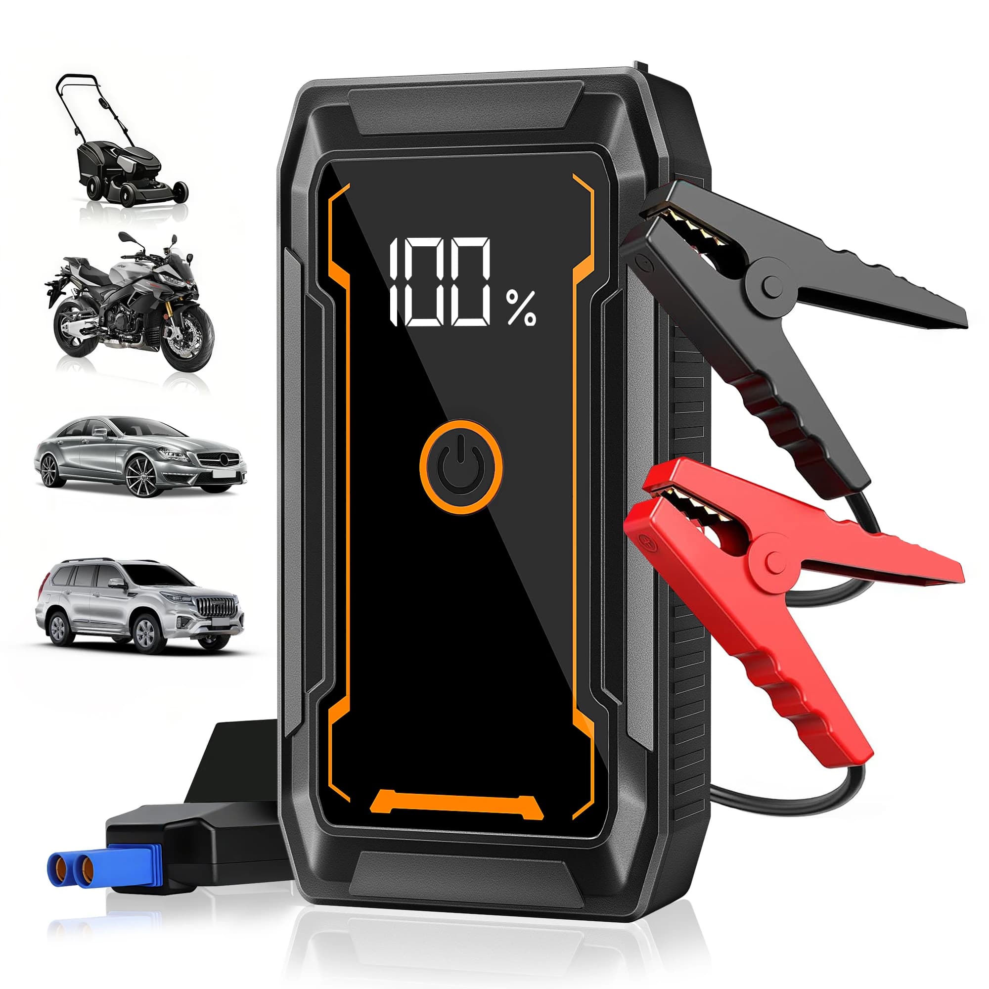 STSCEZ 4000A Peak 12V Car Jump Starter, Battery Booster with LED Light and LCD Power Display, Portable Power Bank and Charger with Smart Clamps, Emergency Starter for 5.0L Petrol and 3.0L Diesel Engines