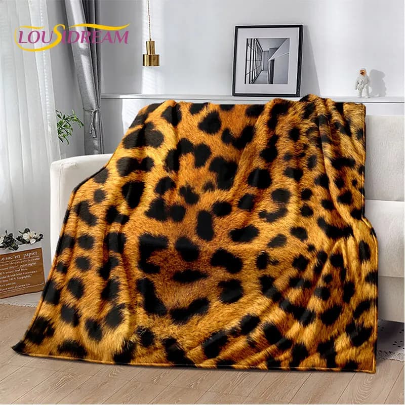 Coperta morbida in peluche serie stampa leopardo selvaggio 3D, coperta in flanella per soggiorno, camera da letto, divano letto, copertura da picnic per bambini