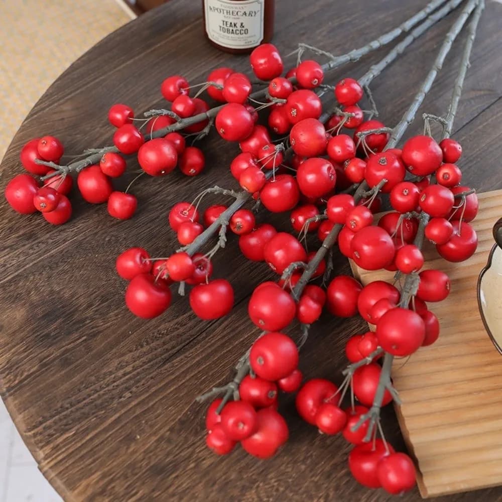 30 Heads Artificial Fruit Branch Green Plants Small Fruit Foam Fruits Branch Plastic Realistic Fake Plants Restaurant Decoration