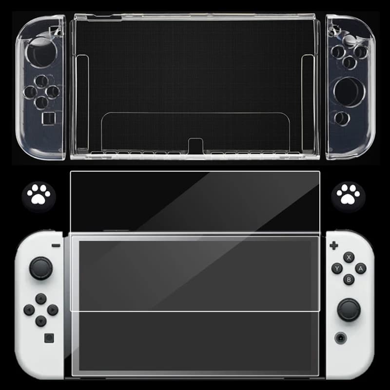 Custodia protettiva trasparente in TPU morbido con protezione per schermo in vetro per accessori per console di gioco Switch OLED