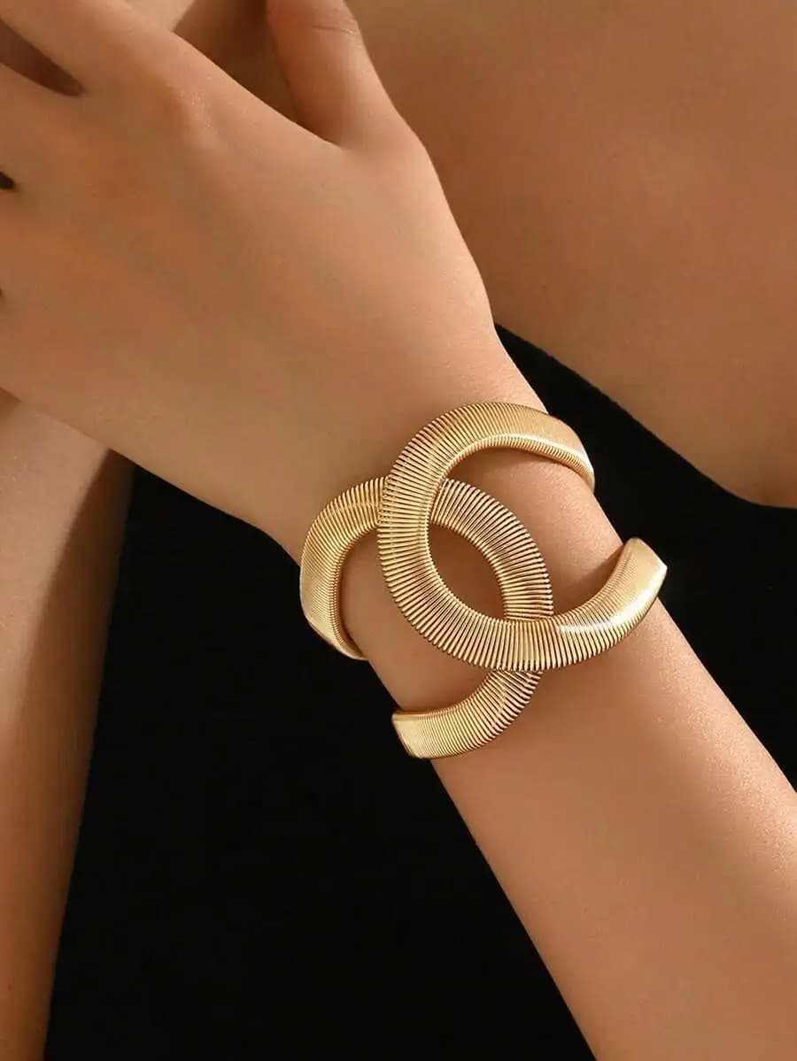Bracciale rigido geometrico intrecciato regolabile, accessorio estivo alla moda per donna, gioielli