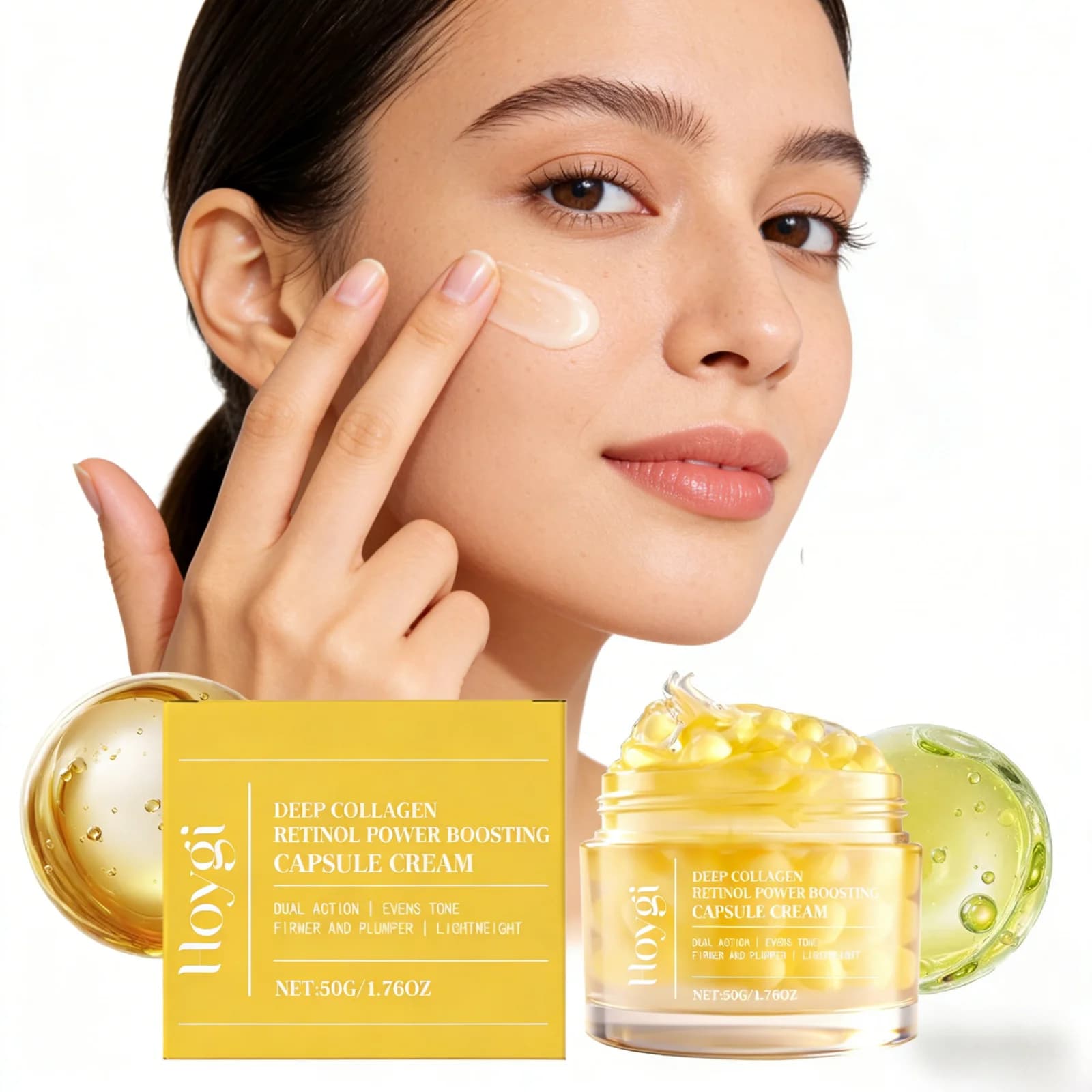Cream Viso Hoygi with Capsules of Collagen, Illuminante and Levigante, Improves Opaca Skin, Lightweight and Deeply Hydrating with Hyaluronic Acid