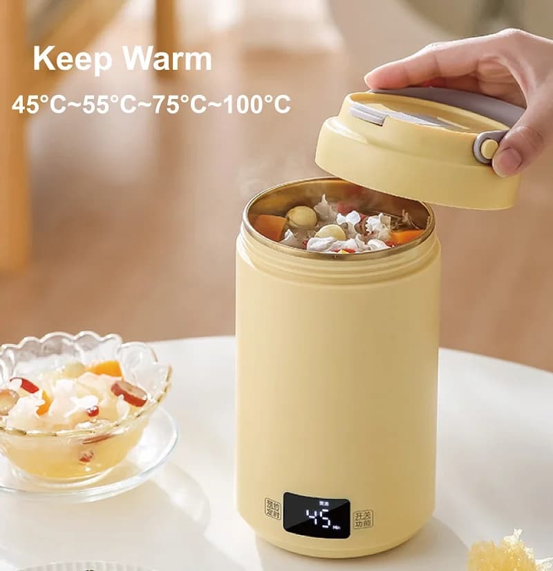 Pentola Elettrica Multifunzione da 800ml con Funzione di Riserva 12h, Bollitore Salutare, Mini Fornello Elettrico Portatile, Tazza Elettrica con Mantenimento Automatico del Calore