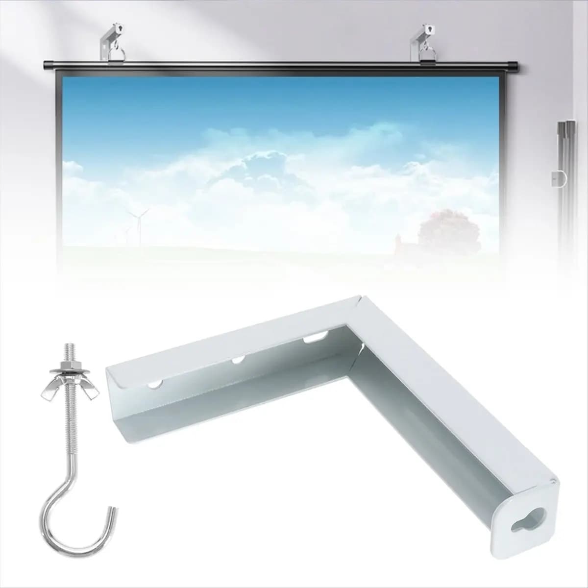 AAAE 2Pcs Projector Curtain Hanger Projector Screen L-Bracket Mounting Hanger Holder Adjustable Extension Mount Stand