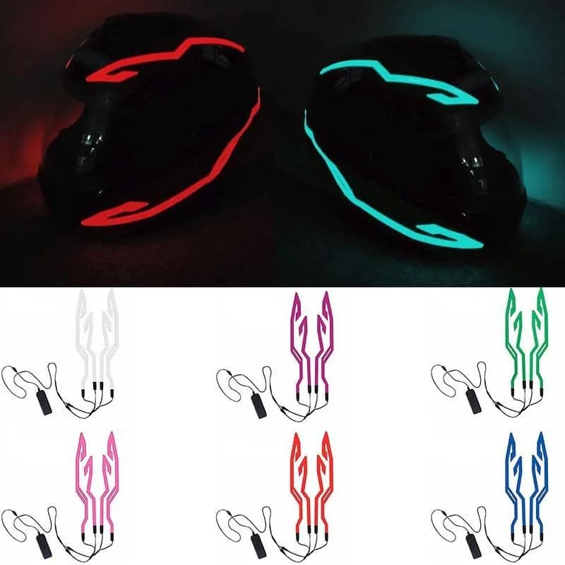 1 Set casco da moto impermeabile LED striscia di luce fredda EL Sticker 4 luci di avvertimento lampeggianti Kit casco da equitazione notturno
