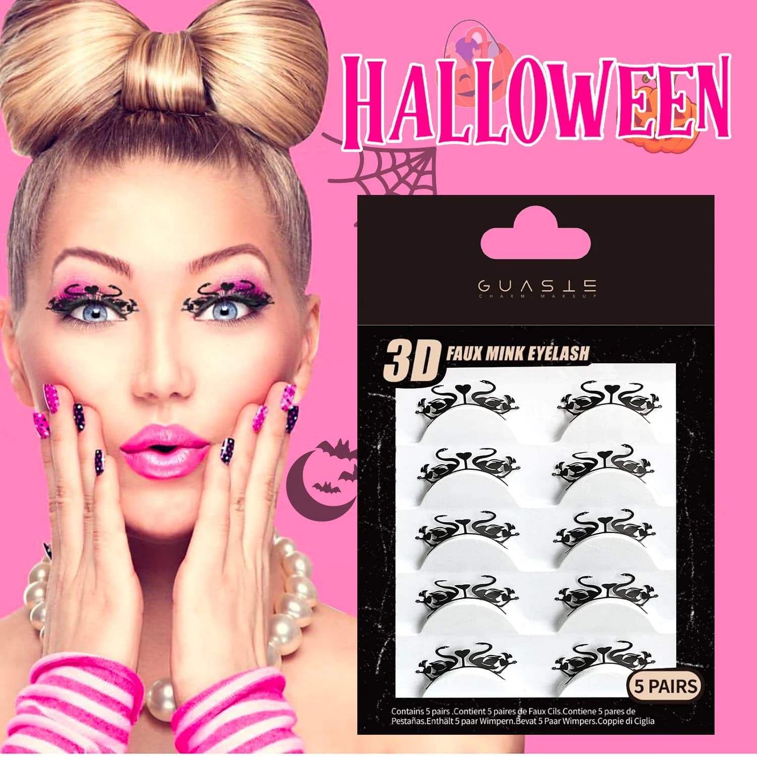 Nuova forma di ragnatela Ciglia finte fiore Striscia naturale Teschio segmentale Farfalla Ciglia finte Halloween Cosplay Trucco fai da te