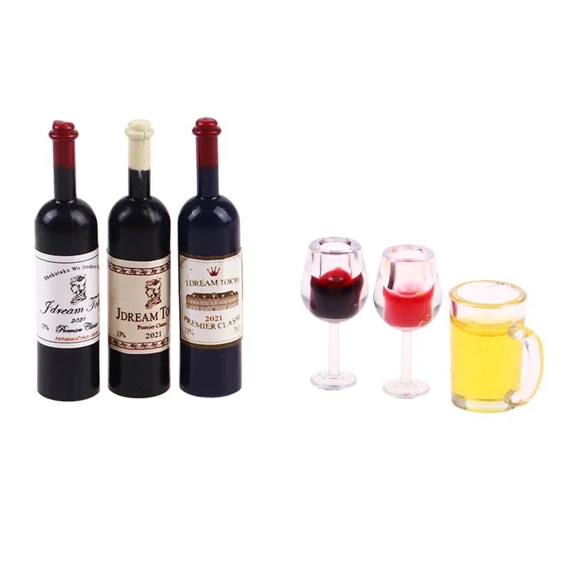 New Fashion di alta qualità 5 pezzi 1:12 casa delle bambole in miniatura tazza di vino tazza di birra bottiglia di vino modello mobili decorazione della casa giocattolo