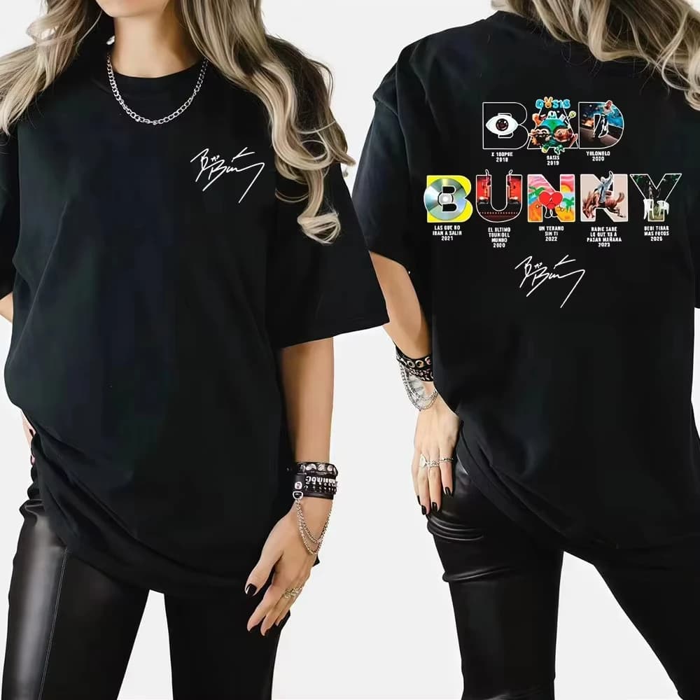 T-shirt con Copertina dell'Album del Rapper Bad Bunny 'Debi Tirar Mas Fotos DTMF', Magliette Oversize alla Moda Hip Hop per Uomo e Donna, Streetwear