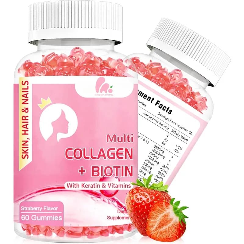 Collagen gumella, vitamin C supplement to keratin and biotin, suitable for both women and men, without sugar, 30 days supply