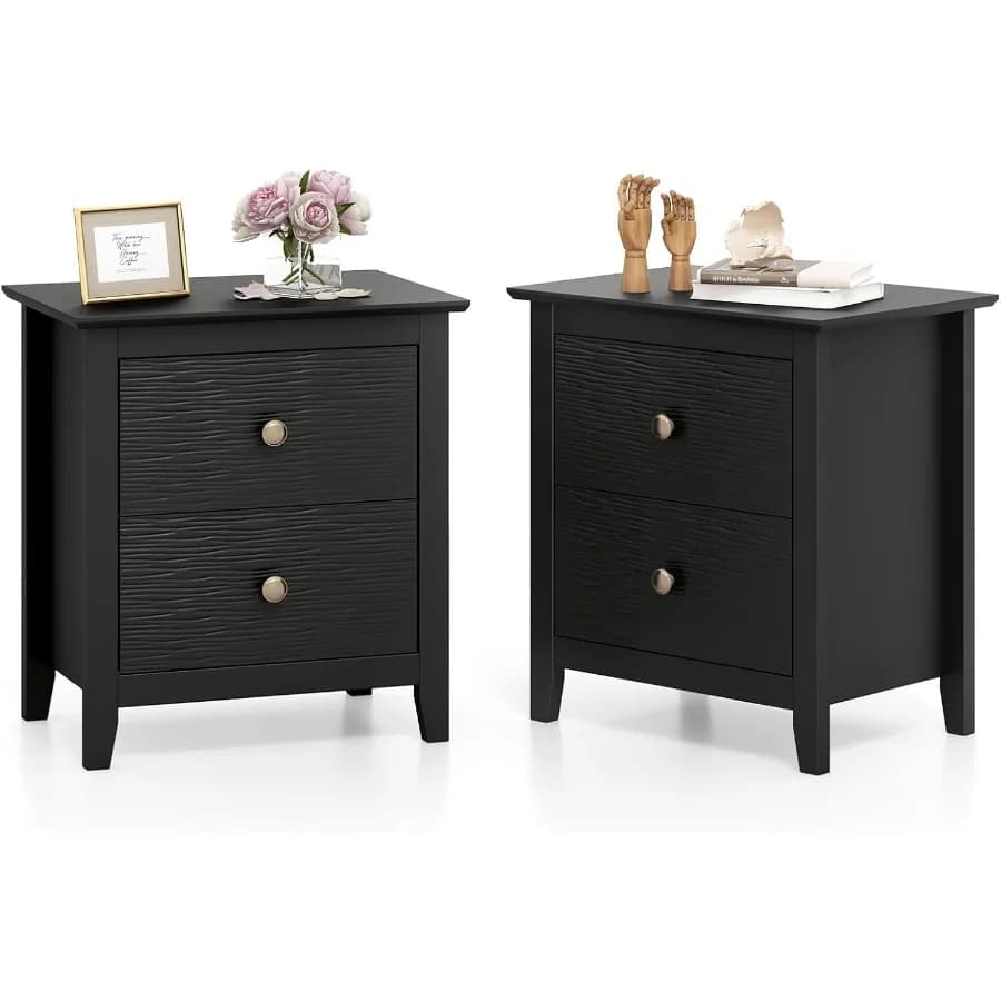 Comodini Set di 2 comodini moderni a 2 cassetti con manici Tavolino da divano con gambe robuste per piccoli spazi Dormitorio universitario