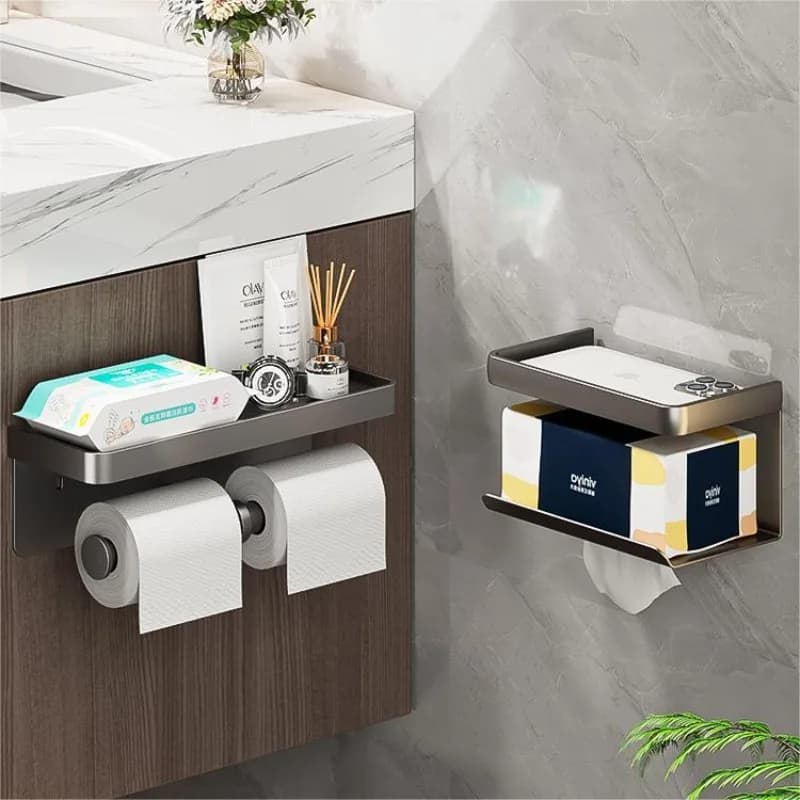 Portarotolo da Parete per Bagno, Senza Foratura, Porta Carta Igienica, Contenitore per Rotoli di Carta per Toilette