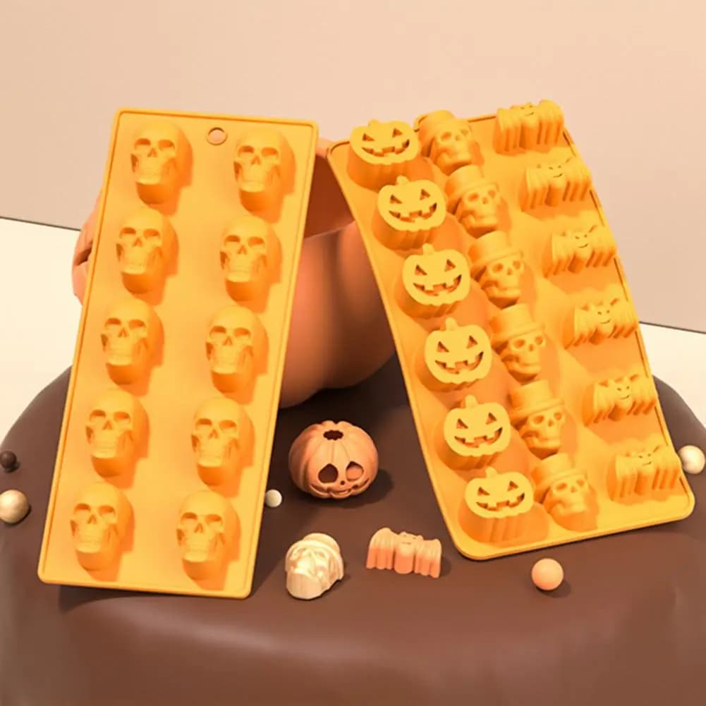 Stampo per cioccolato a forma di teschio Stampi flessibili per caramelle al cioccolato a forma di teschio in silicone per snack di frutta con cubetti di ghiaccio in gelatina per Halloween