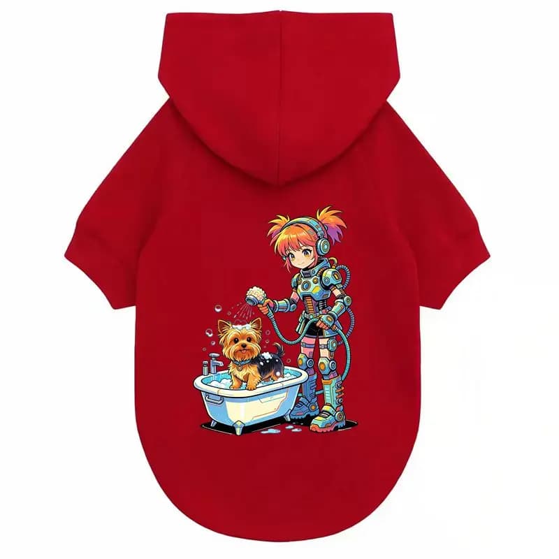 Pet Hoodie Dog Bath Cartoon Print Soft Warm Apparel