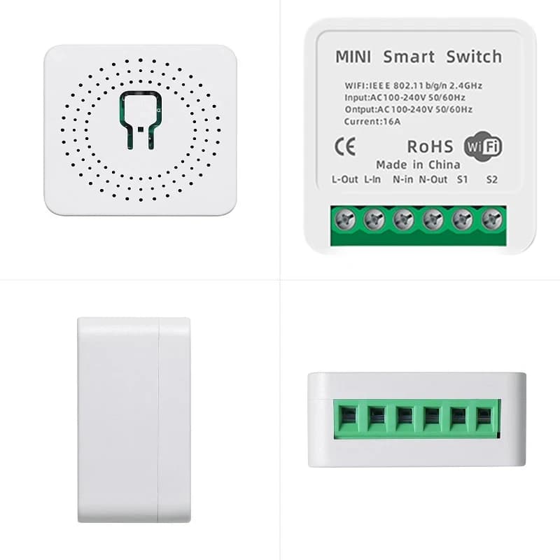 Mini Switch Smart WiFi 16A Fai-da-Te, 2 Vie Wireless Control with Timer, Home Automation Compatible with Tuya Smart, Alexa and Google Home, 1 Piece