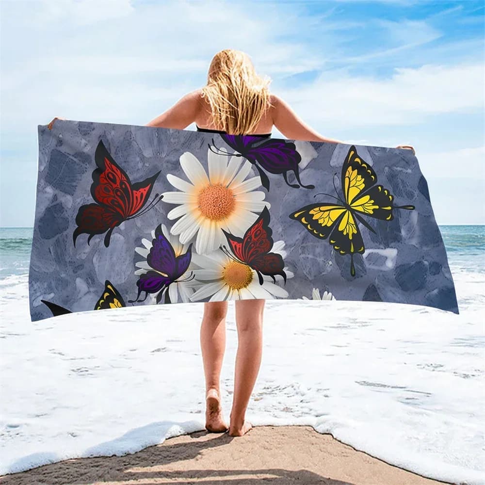 Microfiber beach towel Butterfly without sand with floral print daisy Fast drying towel Yoga mat for oversize travel picnic for woman