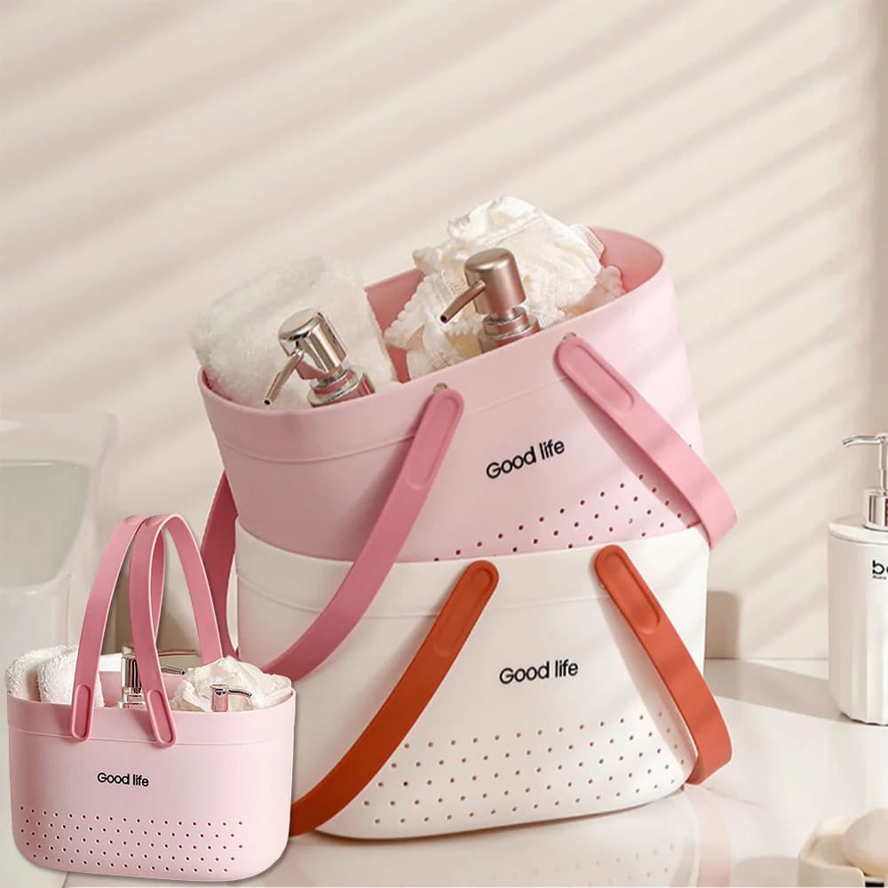 Contenitore portaoggetti in plastica con manici, borsa da toilette, cestino per bagno, cesto portaoggetti portatile per doccia, cucina, campeggio, palestra