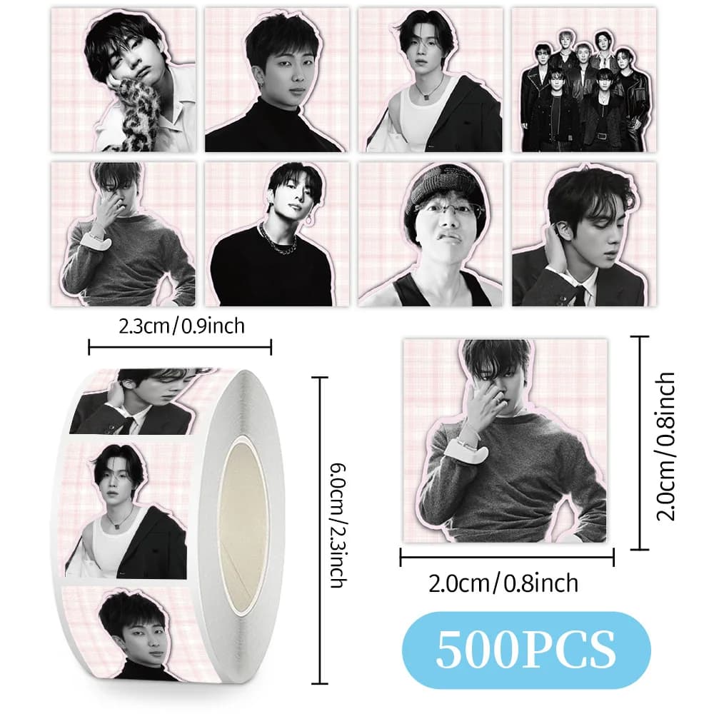 500Pcs BTS K-pop Star Sticker Roll Self-Adhesive Sealing Stickers for DIY Scrapbooking Journal Envelope Decor Gift