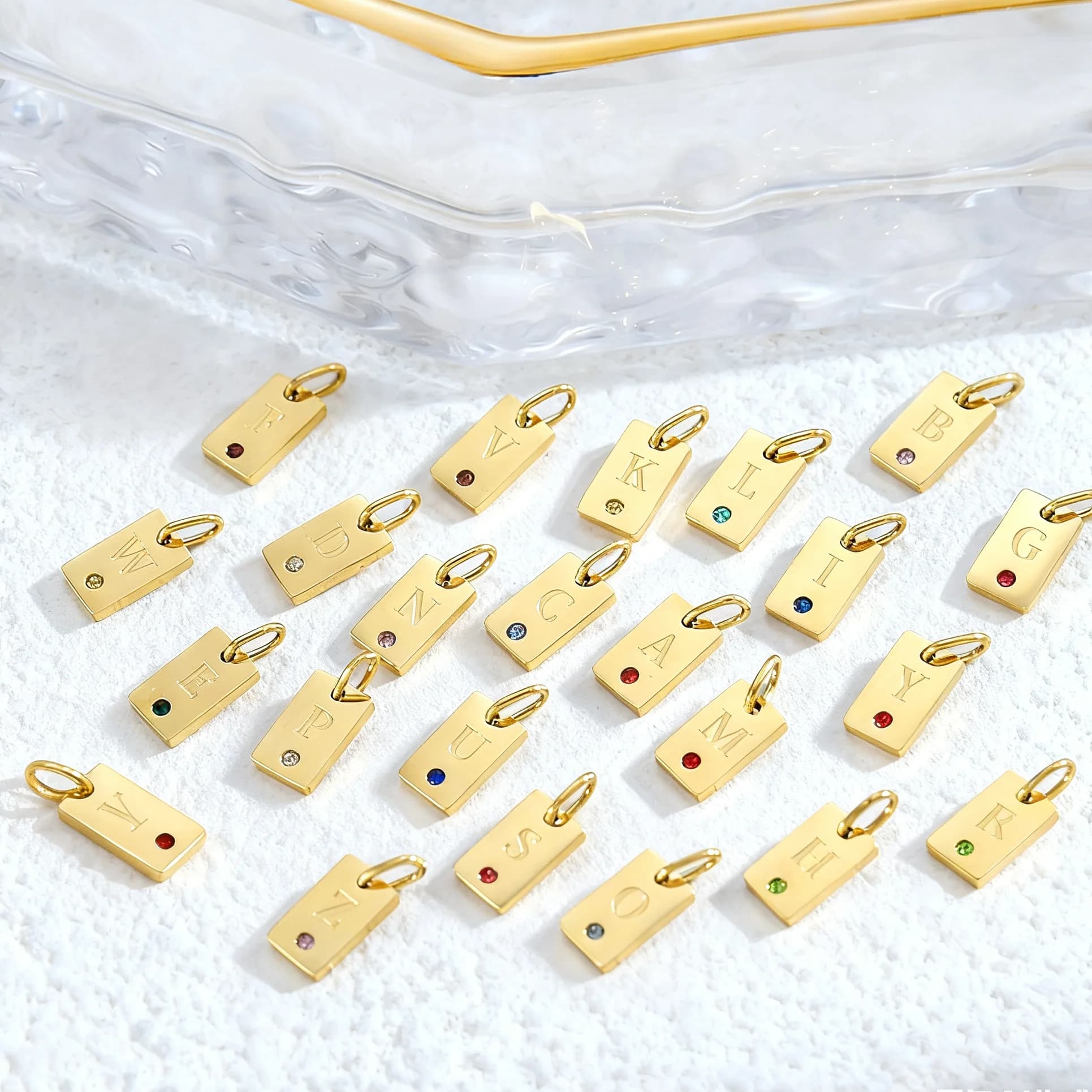 Ciondolo con 26 lettere AZ incise in acciaio inossidabile, con lettera dell'alfabeto iniziale, ciondolo con zirconi quadrati, per orecchini, bracciale, gioielli