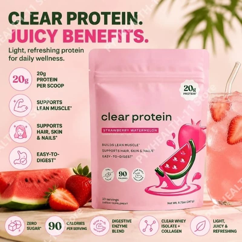 Clear Protein Powder with 20g Protein Per Serving, Digestive Enzyme Blend and Bovine Collagen Peptides - 10 Servings