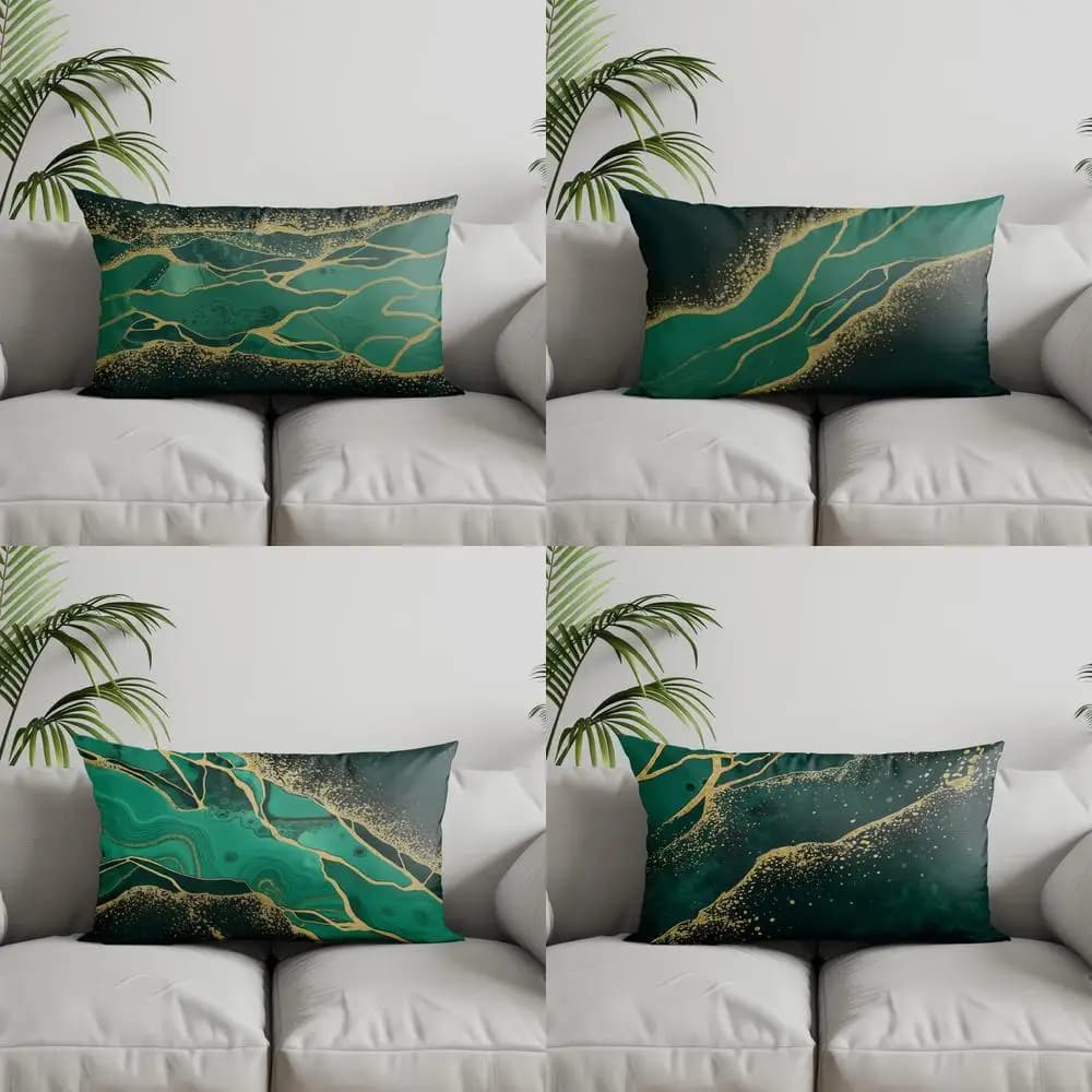Decorazioni per la casa Federa geometrica verde e oro adatta per divano camera da letto Cuscino per auto Cuscino per schienale rettangolare