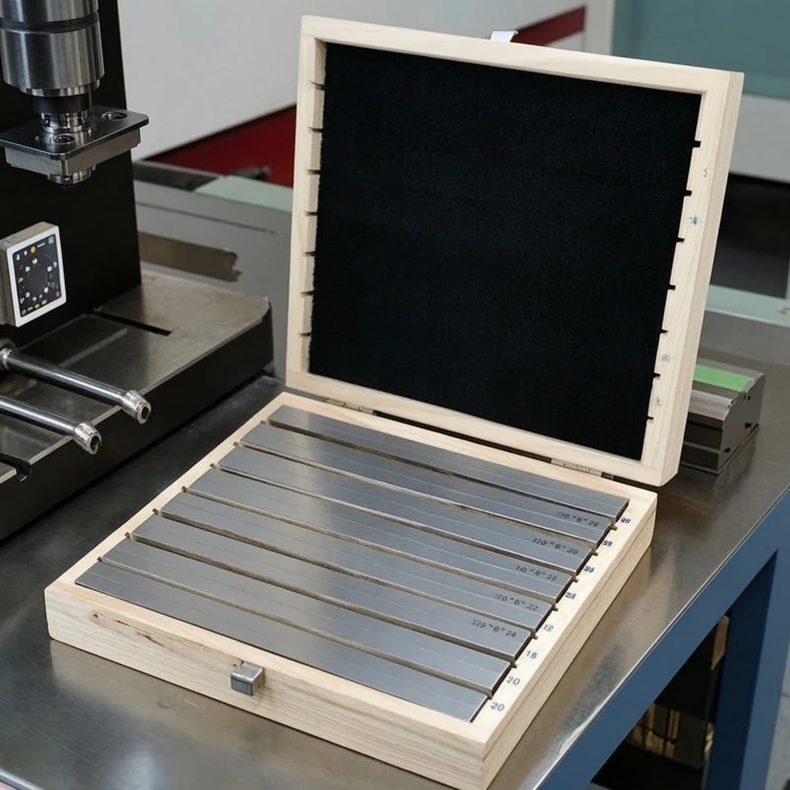 16 Pieces Parallel Gauge Blocks with Wooden Case Hardened Vise Parallel Blocks Tooling Engraved for Machinists