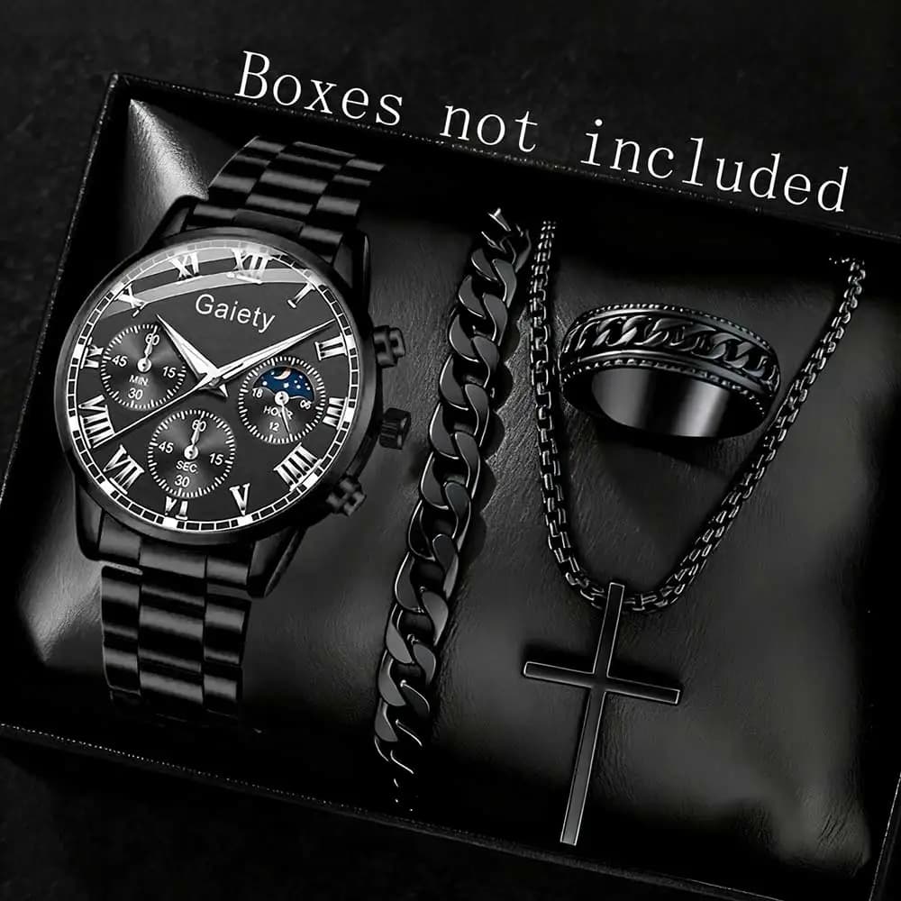 2/4 Piece Men's Watch Set Fashion Quartz Watch Set, Bracelet, Necklace, Ring, Suitable for Daily Clothing, Perfect Gift