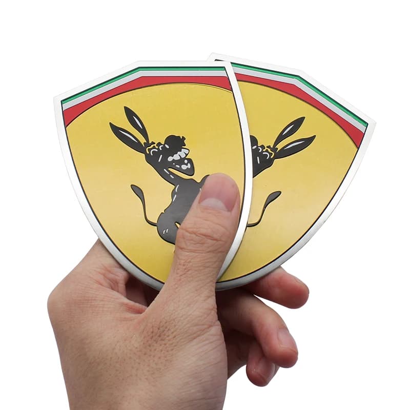1/2pcs 3D Aluminum Donkey Emblem Car Body Trunk Fender Decoration Logo Stickers Decals For Ferrari Auto Modification Accessories