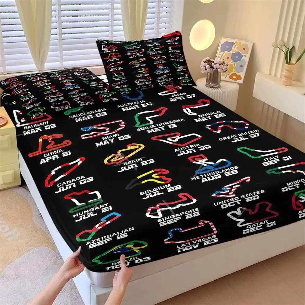 Set di lenzuola da 3 pezzi a tema pista da corsa 2024, set di lenzuola con angoli elasticizzati a tema auto sportiva, morbido arredo per la camera da letto per i fan