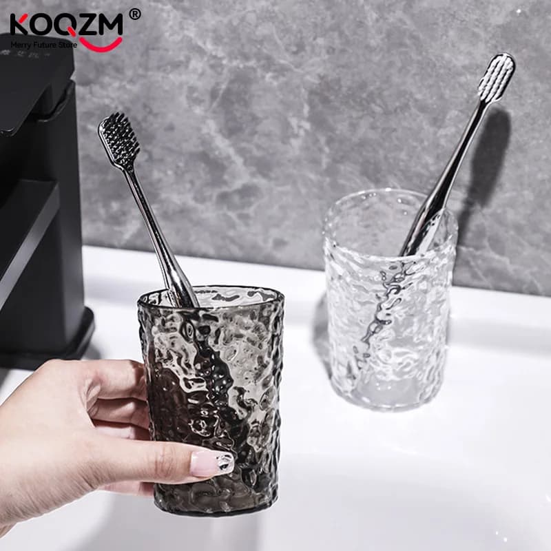 Bicchiere in Plastica per Spazzolino e Collutorio con Manico, Tazza Portatile Trasparente per Bagno e Casa, Porta Spazzolino