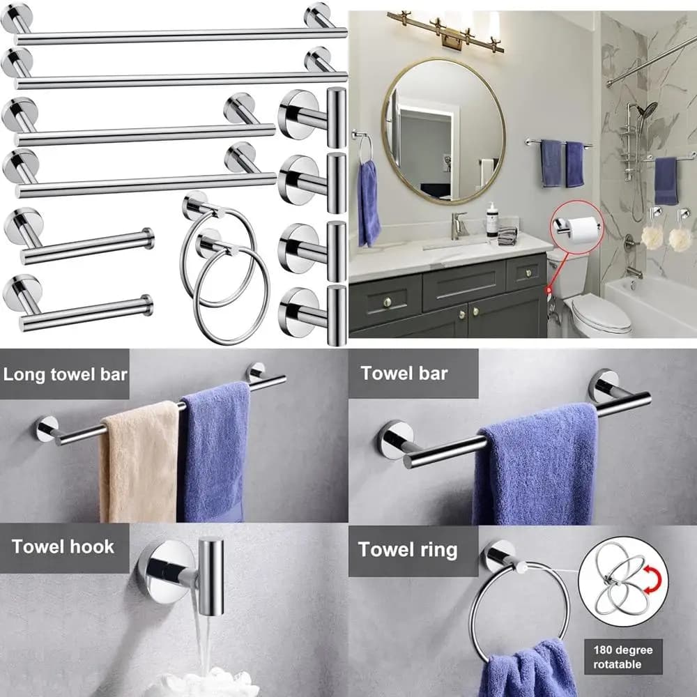 Set di accessori per il bagno cromato: portasciugamani da 16 e 23,6 pollici, anello portasciugamani, porta carta igienica