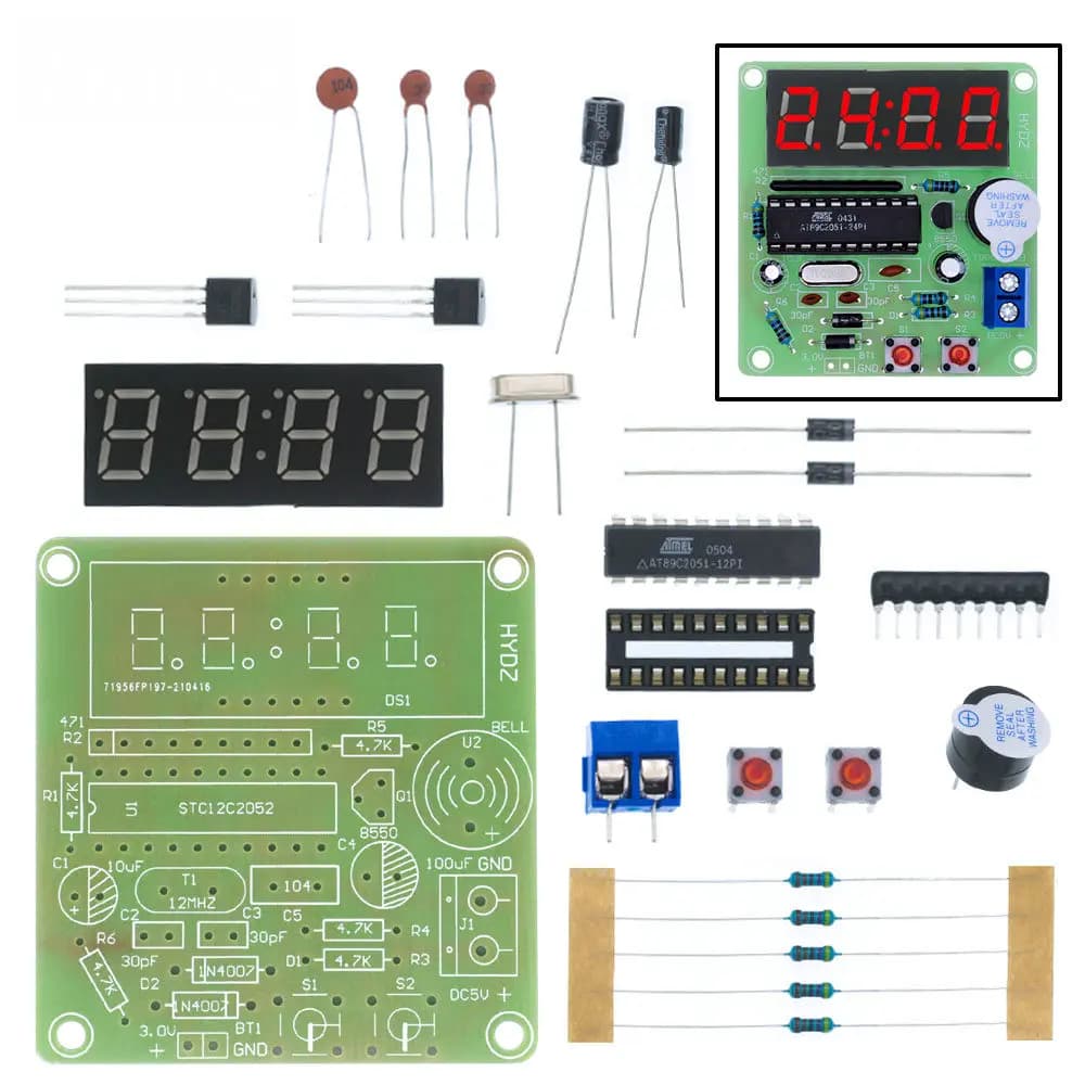 Kit di Produzione Elettronica Orologio Digitale a 4 Bit AT89C2051, Kit Fai-da-Te per Apprendimento Orologio AT89C2051 per Arduino