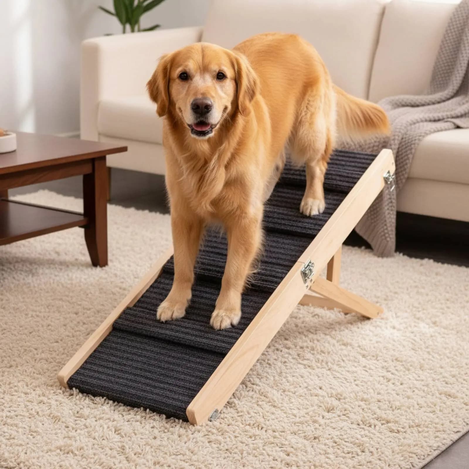 Scala Pieghevole per Animali Domestici, Gradini Portatili in Legno per Cani, Scala per Animali con Superficie Antiscivolo, Rampa Pieghevole per Cani per Letto e Auto