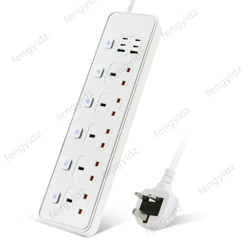 5 porte di ricarica spina UK ciabatta con cavo USB Type-C 2m 3250W 13A 250V presa Standard UK