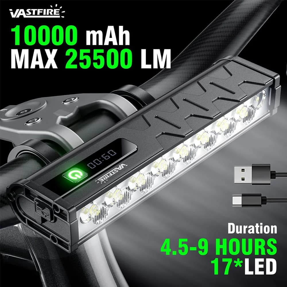 Front Bicycle Light with Backlight 25500 lumens Bike Light 10000mAh USB Flashlight Charging MTB Street Bike Lamp Accessories