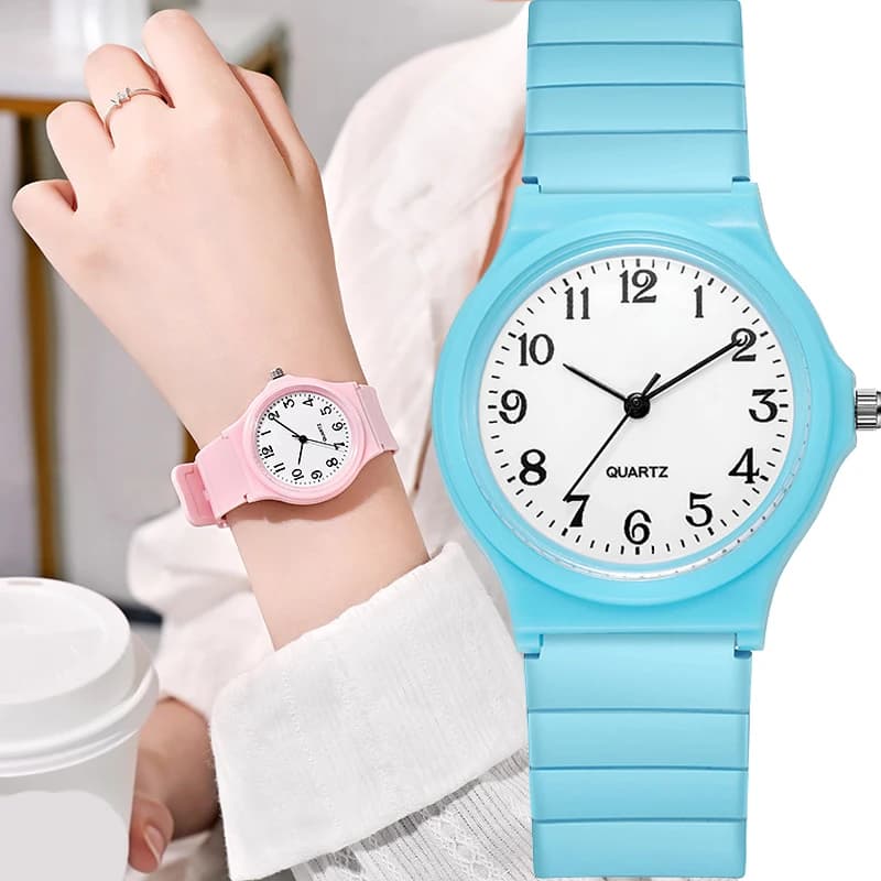 Fashionable Girl Watch Simple Exam Quartz Watch Silicone Strap Small Arabic Quartz Wrist Watch for Women Student