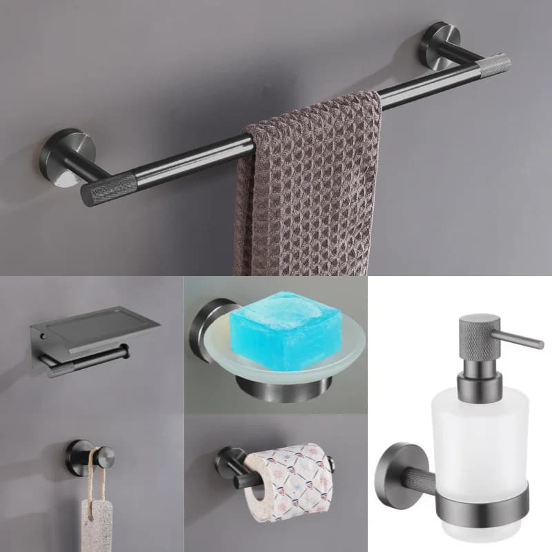 Grey Stainless Steel Towel Rack Toilet Paper Rack Towel Ring Bathrobe Hook Soap Dish Toilet Brush Bathroom Hardware Accessories
