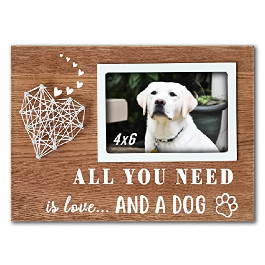 Dog Mom Picture Frame Fits 4x6 Inches Photo with 3D Hand String Heart - Dogs Lover Gifts for Women Men - Paw Prints Home Decor