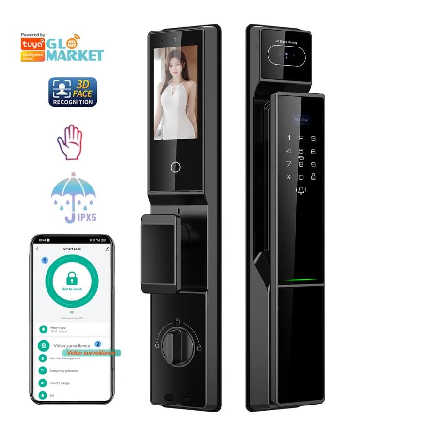 Glomarket Tuya Wifi Video 3d Riconoscimento facciale Impronta digitale biometrica Vena di palma Smart Lock Impronta digitale Password Serratura della porta