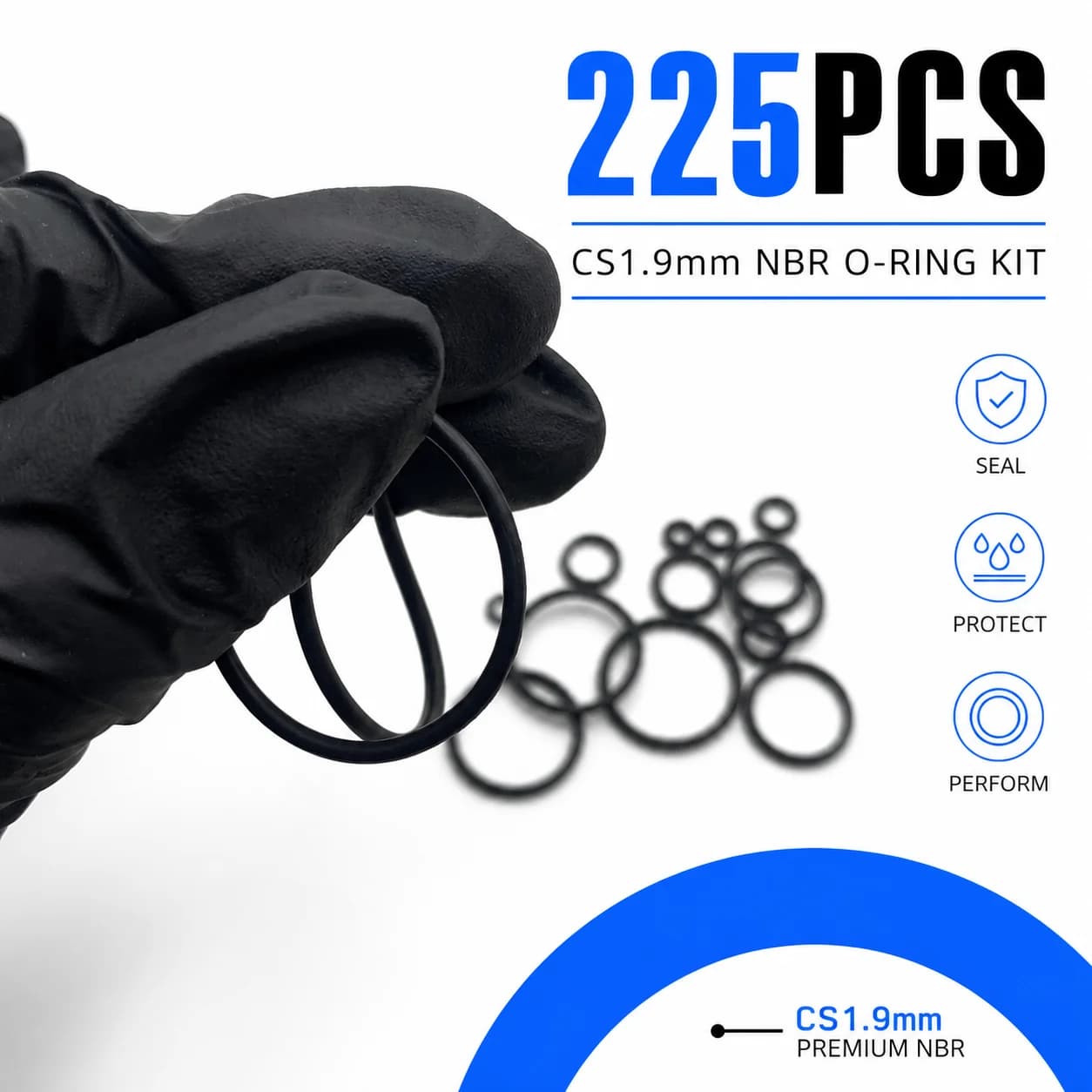 225 NBR Nitrile Rubber O-rings, CS 1.9mm Outer Diameter 6-30mm, with a Regular Sealing Ring Repair Box for Maintenance