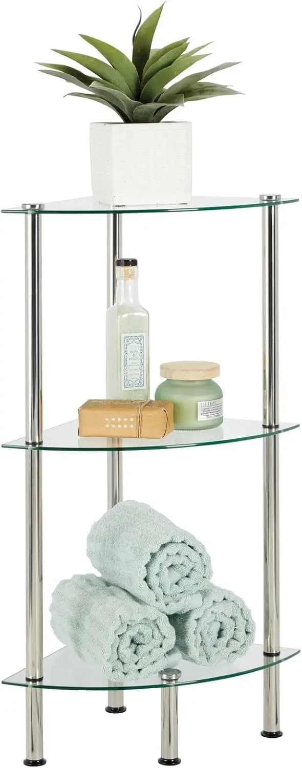 Moderna Torre di Stoccaggio in Vetro a 3 Ripiani con Mensole Aperte per Bagno, Ufficio, Camera da Letto - Contiene Libri, Piante, Candele