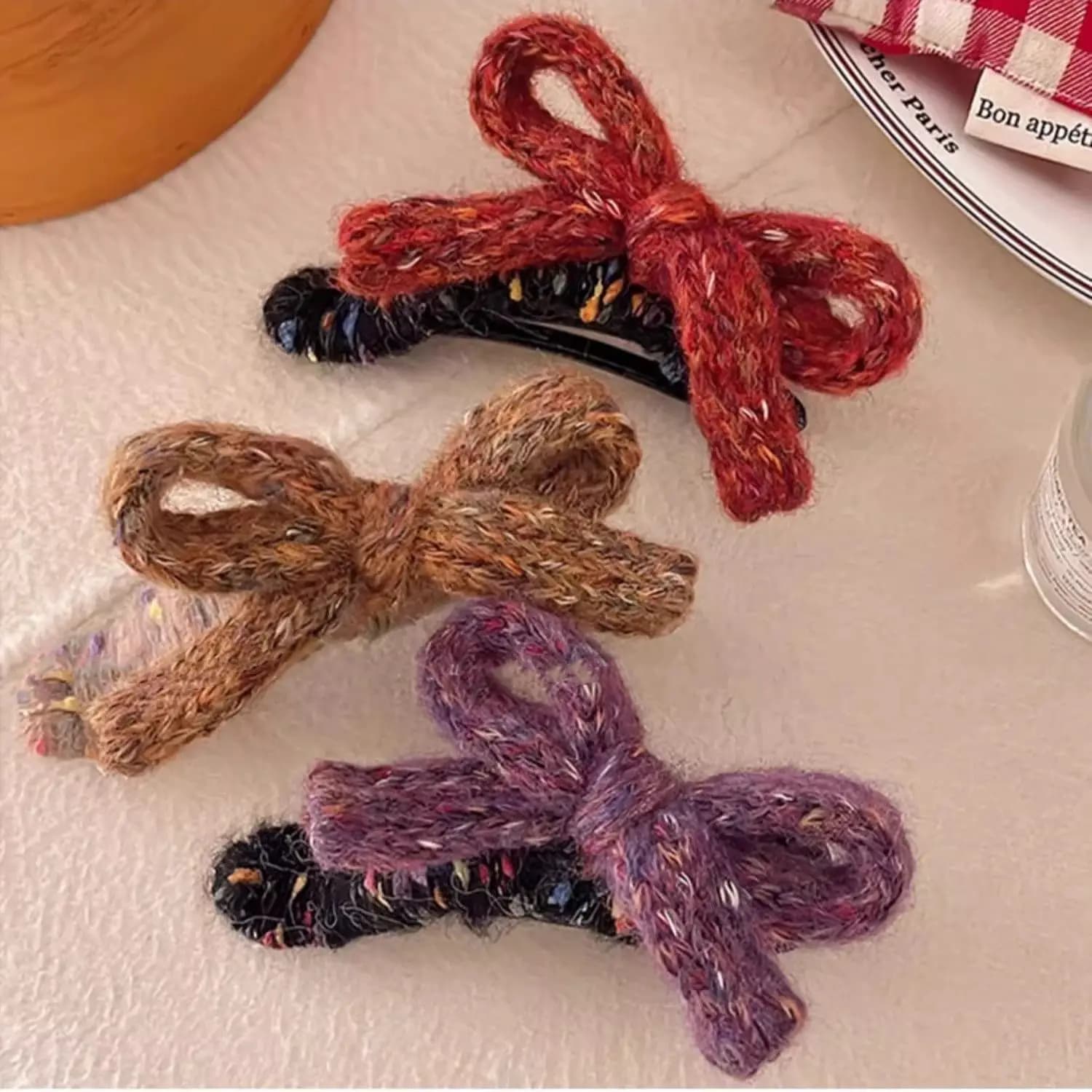 Winter & Autumn Knitted Wool Bowknot Hair Clips Colorful Yarn Large Plush Duck Bill Clip Women's Updo Barrette Hair Accessories