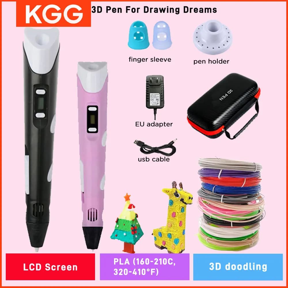 3D Printing Pen Drawing with LCD Screen Compatible Pen 9/50/100M PLA Filament Safe Paiting Toys for Kids Birthday Gift DIY