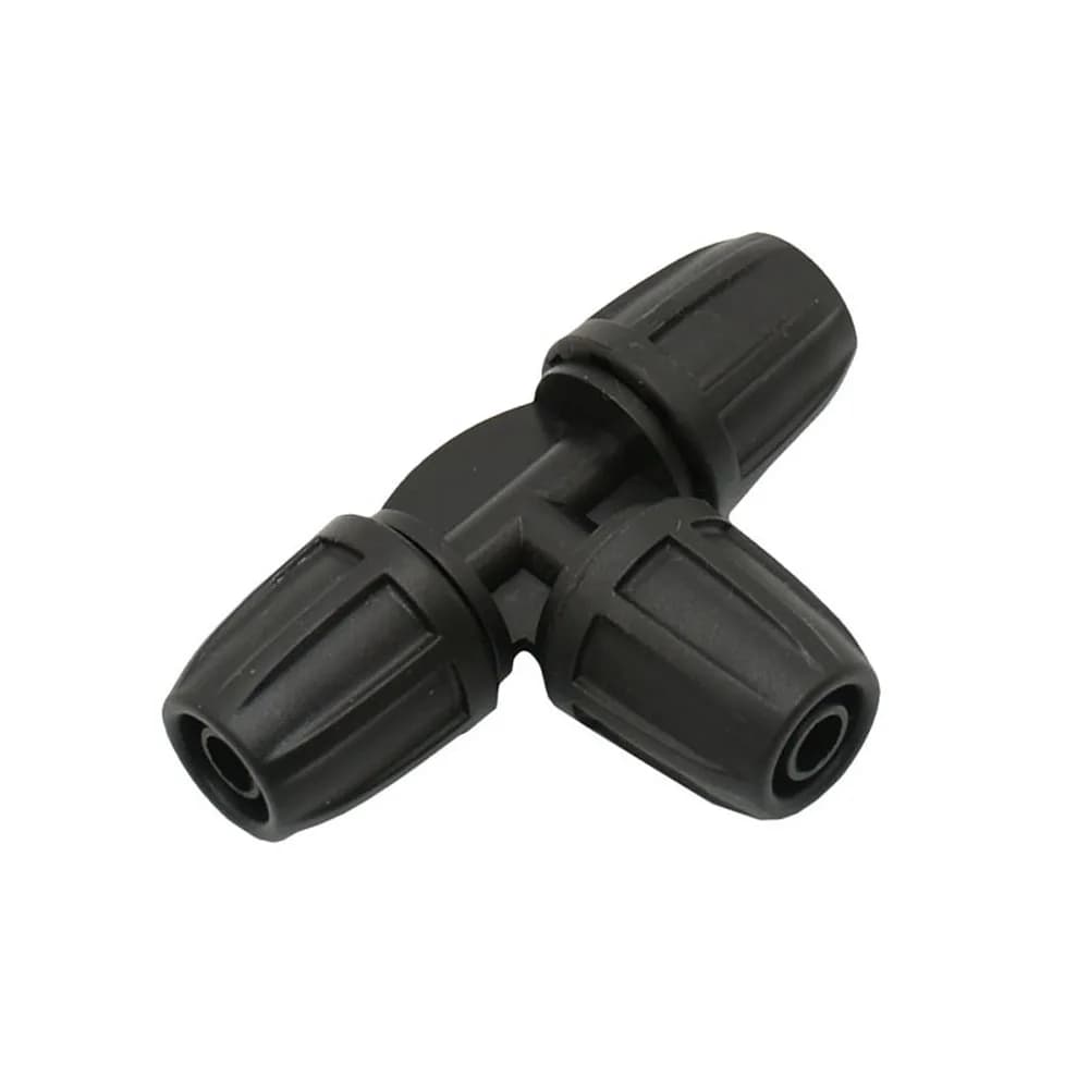 3/8 "tubo da giardino Tee 8/11 tubo T connettore a ardiglione adattatore per irrigazione con blocco filettato per Splitter d'acqua a 3 vie 2 pezzi