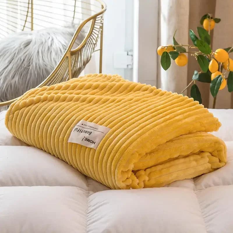 Coperte per Letto in Morbido Flanella, Colore Giallo Solido, 300GSM, Plaid Quadrato, Coperta Spessa per Letto