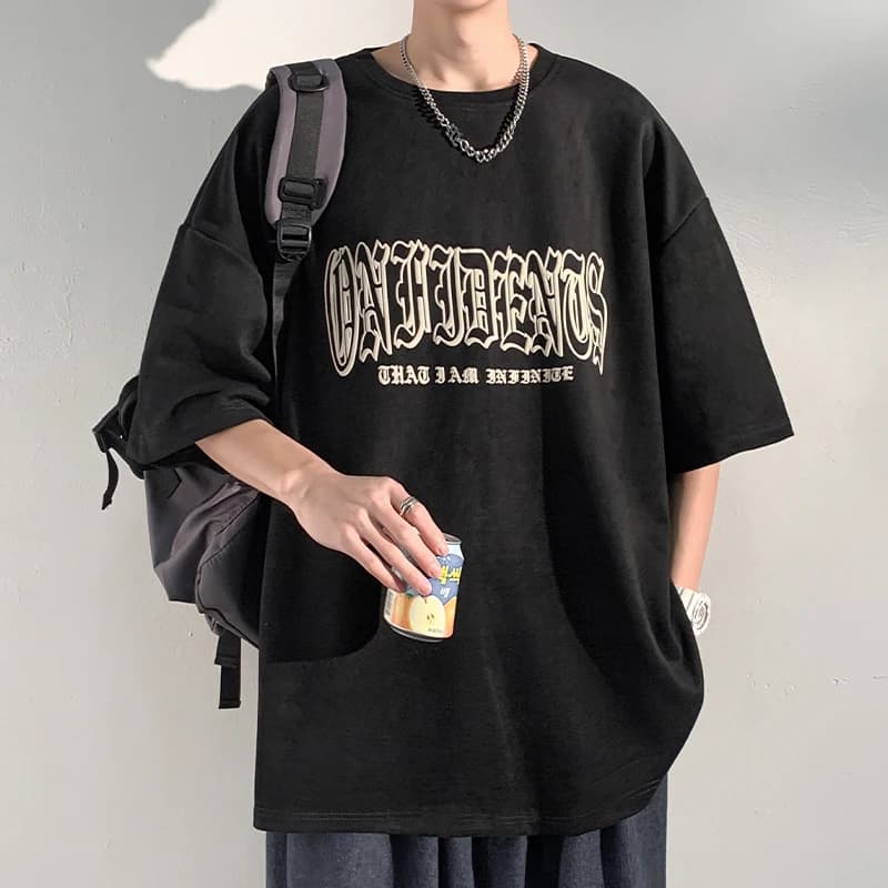 Lightweight Suede Men's T-shirt Summer round Neck Half Sleeve Breathable Comfortable American Style Heavy-duty Printed Top