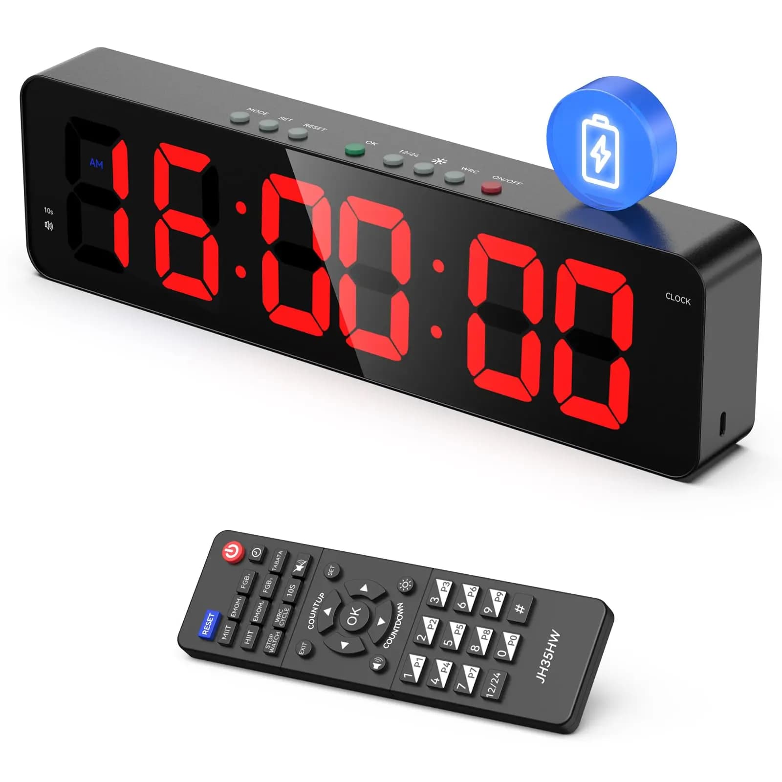 Temporizzatore a intervalli ultra trasparente con LED 11''x 3,5'' Conto alla rovescia/su Orologio da parete Timer da palestra con cronometro fitness con potenza remota