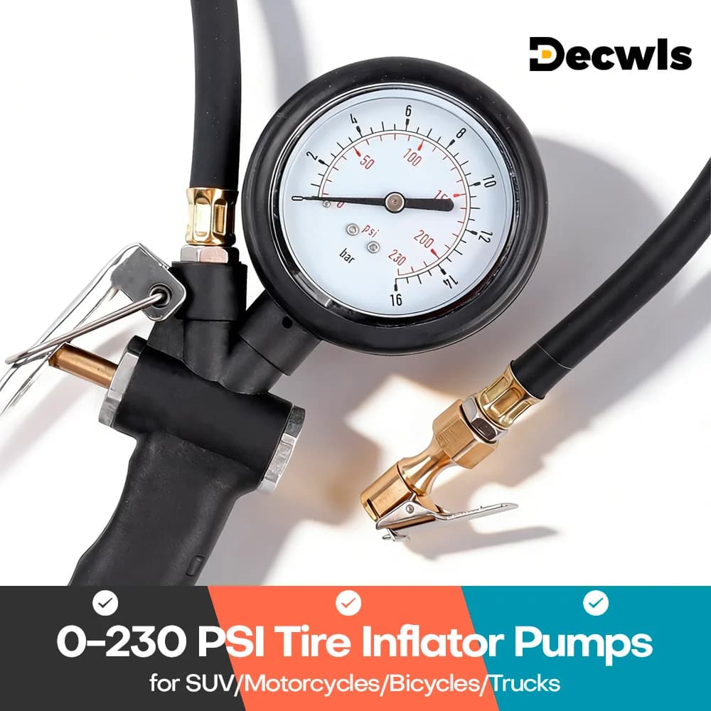 Manometro per pneumatici con interfaccia UE, 0-230 PSI, per SUV per auto e moto, pompe di gonfiaggio per auto, strumenti di riparazione pneumatici aggiornati, per compressore d'aria