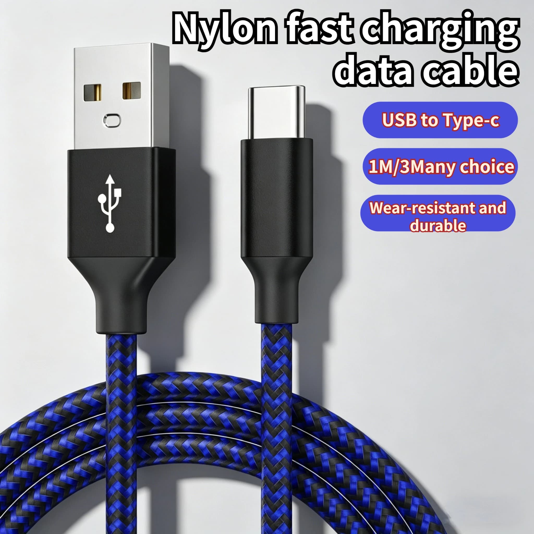 Cavo dati USB a Type-C in nylon, supporta la ricarica ultra-rapida 10A, 1m/3m opzionale, sia per ricarica elettrica che per trasmissione dati.